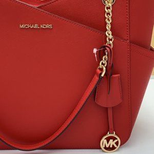 MICHAEL KORS LARGE X CHAIN SHOULDER TOTE BAG FLAME COLOR